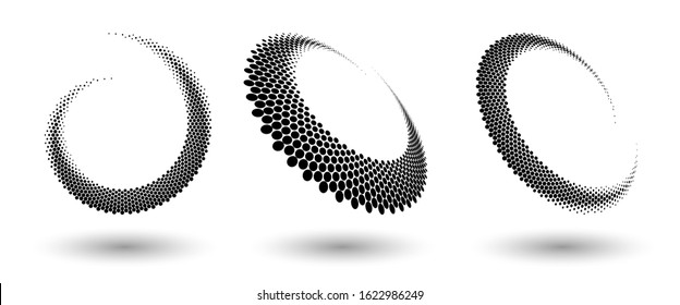 Ronda de semitono como icono o fondo. Marco de círculo vectorial abstracto negro con puntos como logotipo o emblema. Borde de círculo aislado en el fondo blanco para tu diseño.