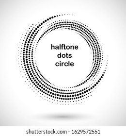 Halftone round as icon or background. Black abstract vector circle frame with dots as logo or emblem. Circle border isolated on the white background for your design.