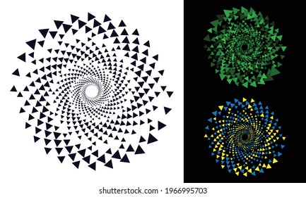 Ronda de semitono como icono o fondo. Marco de círculo vectorial abstracto negro con triángulos como logotipo o emblema. Borde circular aislado en el fondo para su diseño.