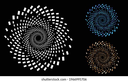 Halftone round as icon or background. Black abstract vector circle frame with rectangles as logo or emblem. Circle border isolated on background for your design.