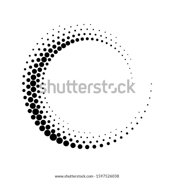 Halftone round as icon or\
background. Black abstract vector circle frame with dots as logo or\
emblem. Circle border isolated on the white background for your\
design.
