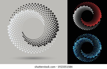 Halftone round as icon or background. Color abstract vector circle frame with rhombuses as logo or emblem. Circle border isolated on background for your design. Yin and yang symbol.