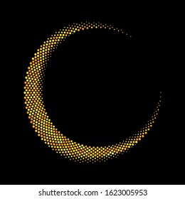 Halftone round as icon or background. Golden abstract vectors circle frame with dots as logo or emblem. Circle border isolated on background for your design.