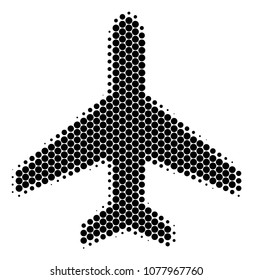 Halftone round spot Air Plane icon. Pictogram on a white background. Vector collage of air plane icon constructed of sphere blots.