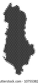 Halftone round spot Albania Map. Vector geographical map on a white background. Vector collage of Albania Map made of circle dots.