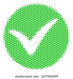Halftone round spot Apply icon. Pictogram on a white background. Vector pattern of apply icon created of round pixels.