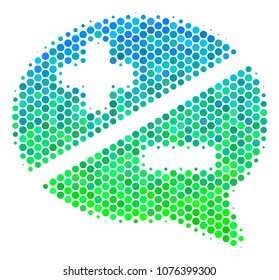 Halftone round spot Arguments pictogram. Icon in green and blue color hues on a white background. Vector collage of arguments icon combined of sphere spots.