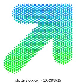 Halftone round spot Arrow Up Right icon. Icon in green and blue color tones on a white background. Vector mosaic of arrow up right icon created of spheric dots.