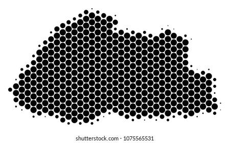 Halftone round spot Bhutan Map. Vector geographic map on a white background. Vector composition of Bhutan Map composed of round dots.