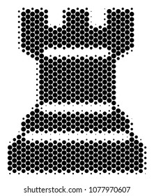Halftone round spot Chess Tower icon. Pictogram on a white background. Vector collage of chess tower icon composed of sphere elements.