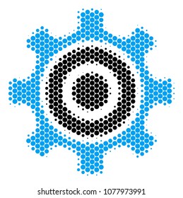 Halftone round spot Cogwheel icon. Pictogram on a white background. Vector concept of cogwheel icon designed of circle items.