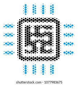 Halftone round spot Cpu Circuit icon. Pictogram on a white background. Vector collage of cpu circuit icon organized of sphere dots.