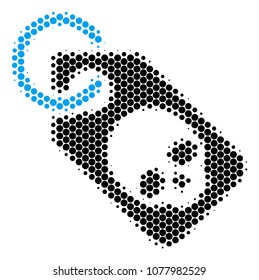 Halftone round spot Death Skull Tag icon. Pictogram on a white background. Vector concept of death skull tag icon done of circle dots.