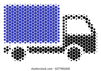 Halftone round spot Delivery Lorry icon. Pictogram on a white background. Vector pattern of delivery lorry icon organized of round items.