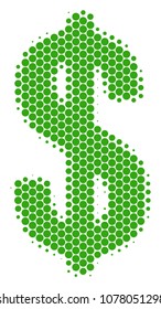 Halftone round spot Dollar icon. Pictogram on a white background. Vector mosaic of dollar icon organized of circle elements.