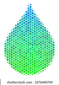 Halftone round spot Drop icon. Icon in green and blue shades on a white background. Vector mosaic of drop icon done of sphere spots.