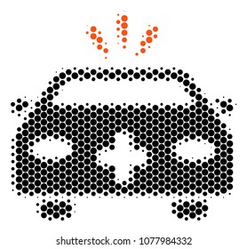 Halftone round spot Emergency Car icon. Pictogram on a white background. Vector mosaic of emergency car icon done of round elements.