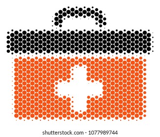 Halftone round spot First Aid Toolbox icon. Pictogram on a white background. Vector collage of first aid toolbox icon made of sphere blots.