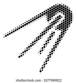 Halftone round spot First Satellite icon. Pictogram on a white background. Vector pattern of first satellite icon designed of spheric items.
