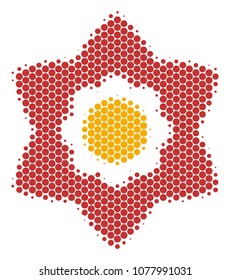 Halftone round spot Flower icon. Pictogram on a white background. Vector composition of flower icon made of sphere pixels.