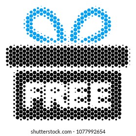 Halftone round spot Free Gift icon. Pictogram on a white background. Vector collage of free gift icon constructed of circle pixels.