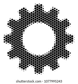 Halftone round spot Gear icon. Pictogram on a white background. Vector concept of gear icon done of sphere items.