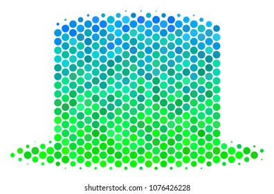 Halftone round spot Gentleman Hat pictogram. Icon in green and blue color tones on a white background. Vector collage of gentleman hat icon combined of round spots.