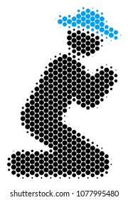 Halftone round spot Gentleman Pray icon. Pictogram on a white background. Vector collage of gentleman pray icon composed of sphere blots.