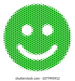 Halftone round spot Glad Smile icon. Pictogram on a white background. Vector collage of glad smile icon organized of round dots.