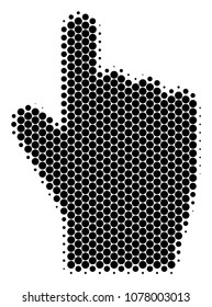 Halftone round spot Index Finger icon. Pictogram on a white background. Vector mosaic of index finger icon organized of round pixels.