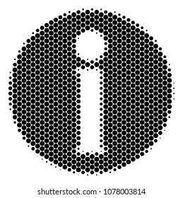 Halftone round spot Info icon. Pictogram on a white background. Vector mosaic of info icon created of sphere items.