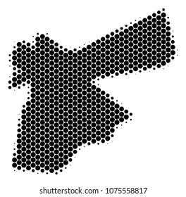 Halftone round spot Jordan Map. Vector geographical map on a white background. Vector pattern of Jordan Map combined of round spots.