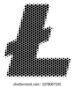 Halftone round spot Litecoin icon. Pictogram on a white background. Vector mosaic of litecoin icon designed of circle pixels.