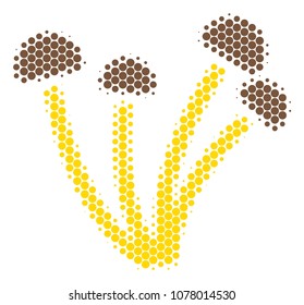Halftone round spot Mushrooms icon. Pictogram on a white background. Vector concept of mushrooms icon made of sphere pixels.