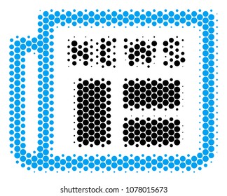 Halftone round spot Newspaper icon. Pictogram on a white background. Vector composition of newspaper icon organized of round elements.