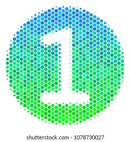 Halftone round spot One Coin icon. Pictogram in green and blue shades on a white background. Vector concept of one coin icon created of circle blots.