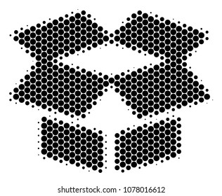 Halftone round spot Open Box icon. Pictogram on a white background. Vector collage of open box icon composed of sphere spots.