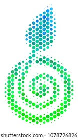 Halftone round spot Seed Sprout pictogram. Icon in green and blue color tints on a white background. Vector collage of seed sprout icon composed of sphere pixels.