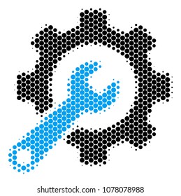 Halftone round spot Service Tools icon. Pictogram on a white background. Vector composition of service tools icon constructed of spheric dots.