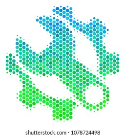 Halftone round spot Service Tools pictogram. Icon in green and blue shades on a white background. Vector concept of service tools icon made of sphere pixels.
