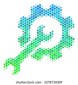 Halftone round spot Setup Tools icon. Pictogram in green and blue color tones on a white background. Vector concept of setup tools icon designed of round dots.