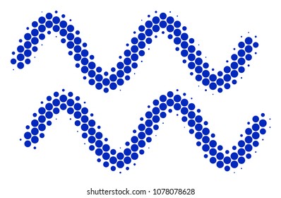 Halftone round spot Sinusoid Waves icon. Pictogram on a white background. Vector concept of sinusoid waves icon organized of circle spots.