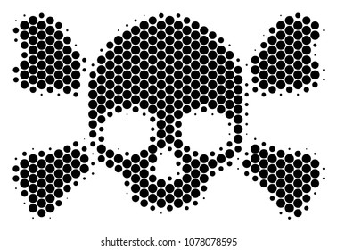 Halftone round spot Skull Crossbones icon. Pictogram on a white background. Vector pattern of skull crossbones icon combined of circle spots.
