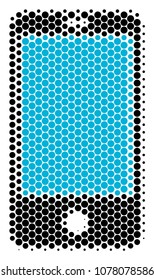 Halftone round spot Smartphone icon. Pictogram on a white background. Vector pattern of smartphone icon done of circle spots.