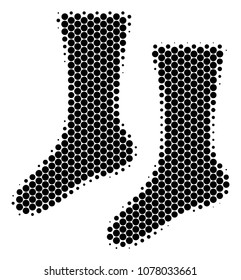 Halftone round spot Socks icon. Pictogram on a white background. Vector pattern of socks icon made of spheric spots.