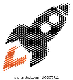 Halftone round spot Space Rocket Launch icon. Pictogram on a white background. Vector concept of space rocket launch icon composed of sphere pixels.