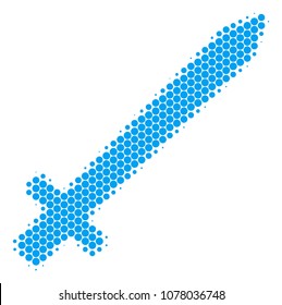Halftone round spot Sword icon. Pictogram on a white background. Vector composition of sword icon created of sphere elements.