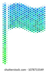 Halftone round spot Waving Flag icon. Icon in green and blue shades on a white background. Vector concept of waving flag icon created of round elements.