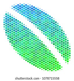 Halftone round spot Wheat Seed icon. Icon in green and blue color tints on a white background. Vector concept of wheat seed icon constructed of spheric items.