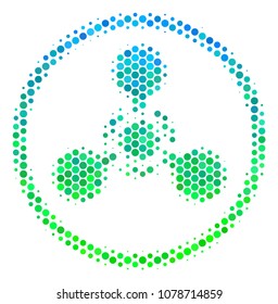 Halftone round spot WMD Nerve Agent Chemical Warfare icon. Icon in green and blue color tones on a white background. Vector pattern of wmd nerve agent chemical warfare icon created of round elements.